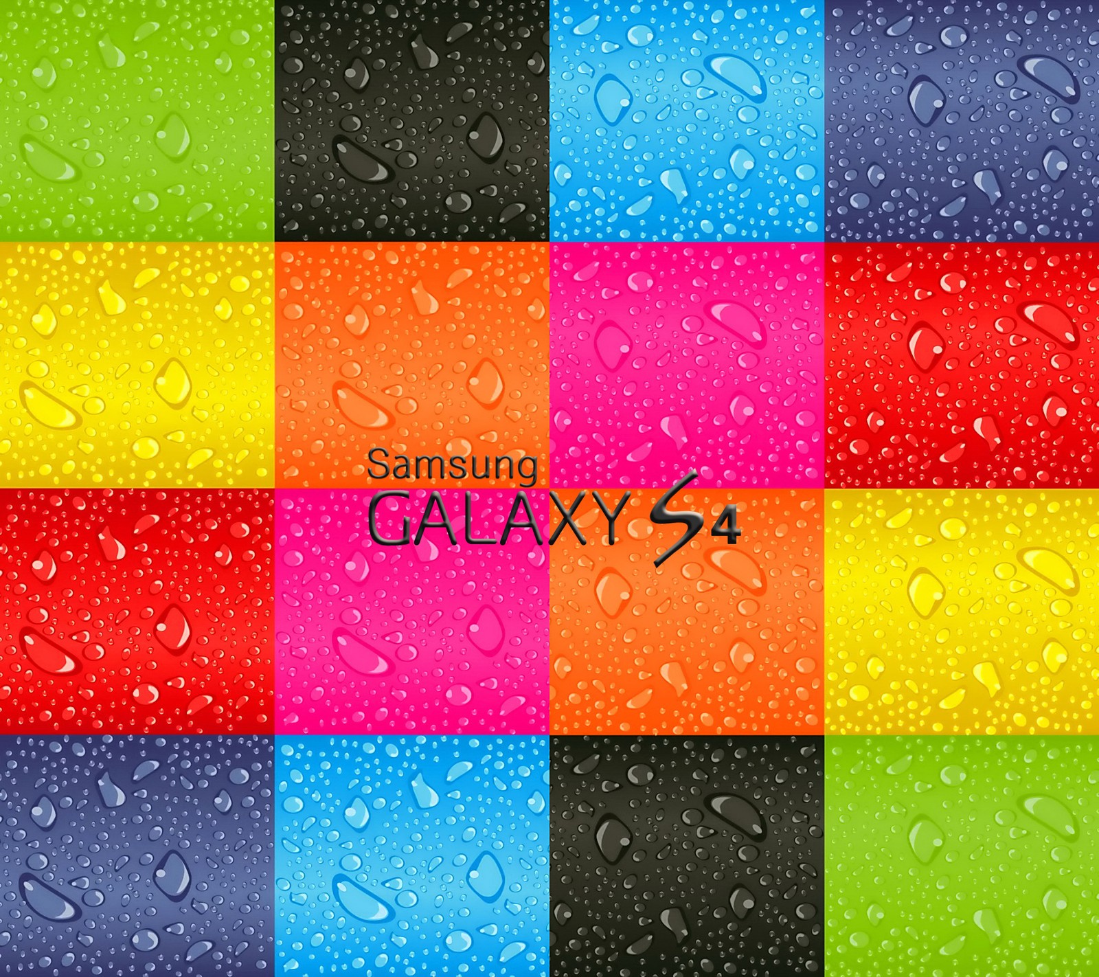 A colorful background with water droplets and the words samsung galaxy (colorful, galaxy, rainbow, s4, samsung)