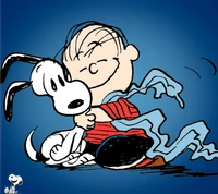 Linus abraçando Snoopy: Um momento de pura alegria