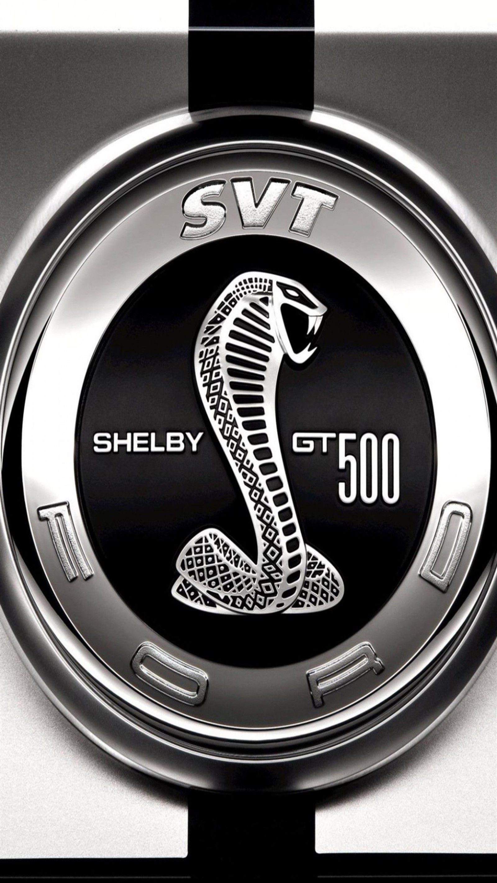 Um close de uma foto em preto e branco de um emblema de carro (ford, logotipo, rs, shelby, st)