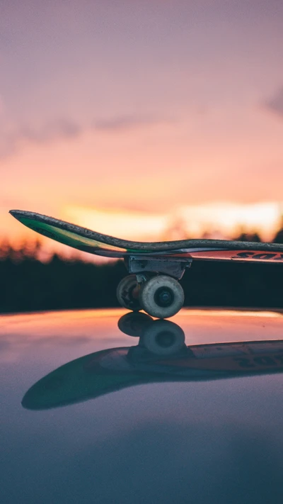 skate, skateboard, promenade, soleil, coucher de soleil