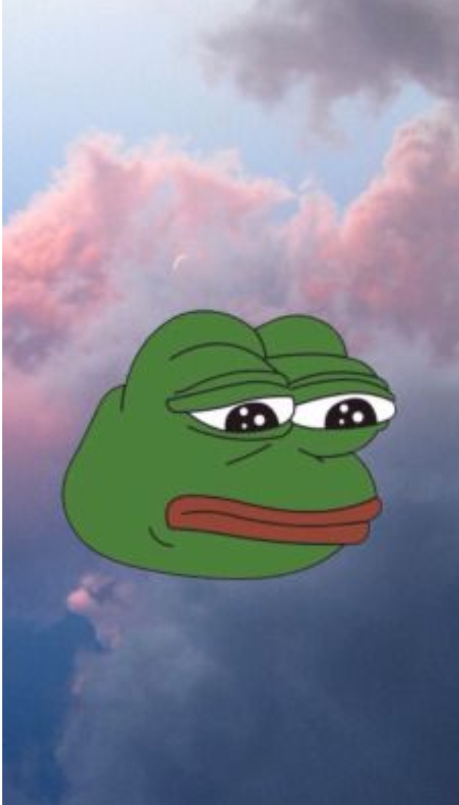 A close up of a cartoon frog with a cloudy sky in the background (legend, funny, dank, memes)