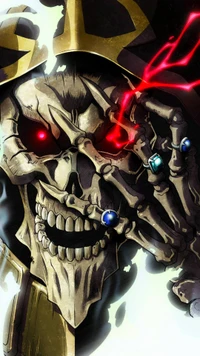 Ainz Ooal Gown: The Undead Overlord with Glowing Red Eyes and Skull Face