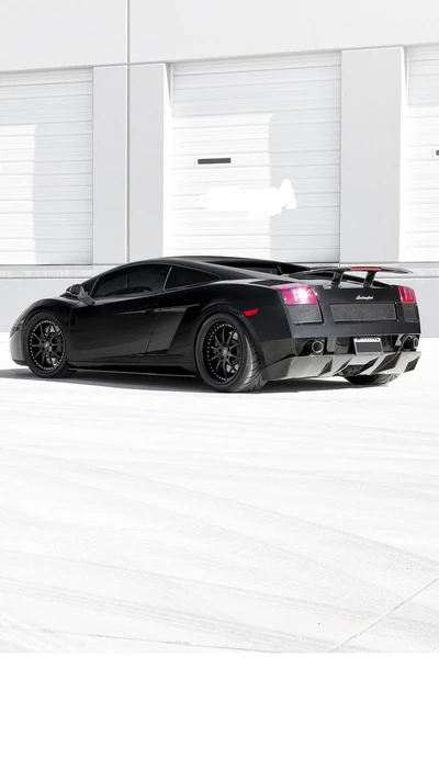 Sleek Black Lamborghini Ready for the Race.