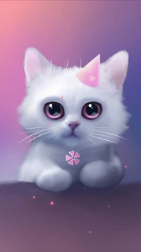 Adorable White Cat with Pink Accents and Sparkling Eyes