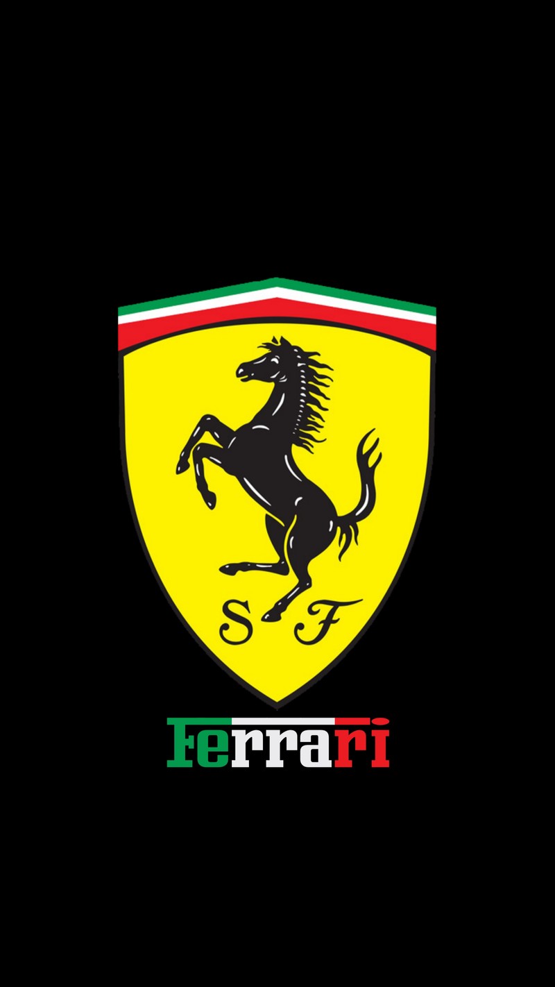 Логотип ferrari на черном фоне (4k, amoled, чёрный, green white red, итальянский)