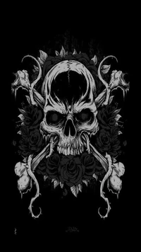 darkness, death, roses, skull