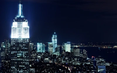 manhattan, noite, cidade, paisagem urbana, metrópole