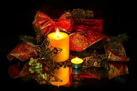 Festive Still Life: Elegant Christmas Decor with Candles and Ornaments