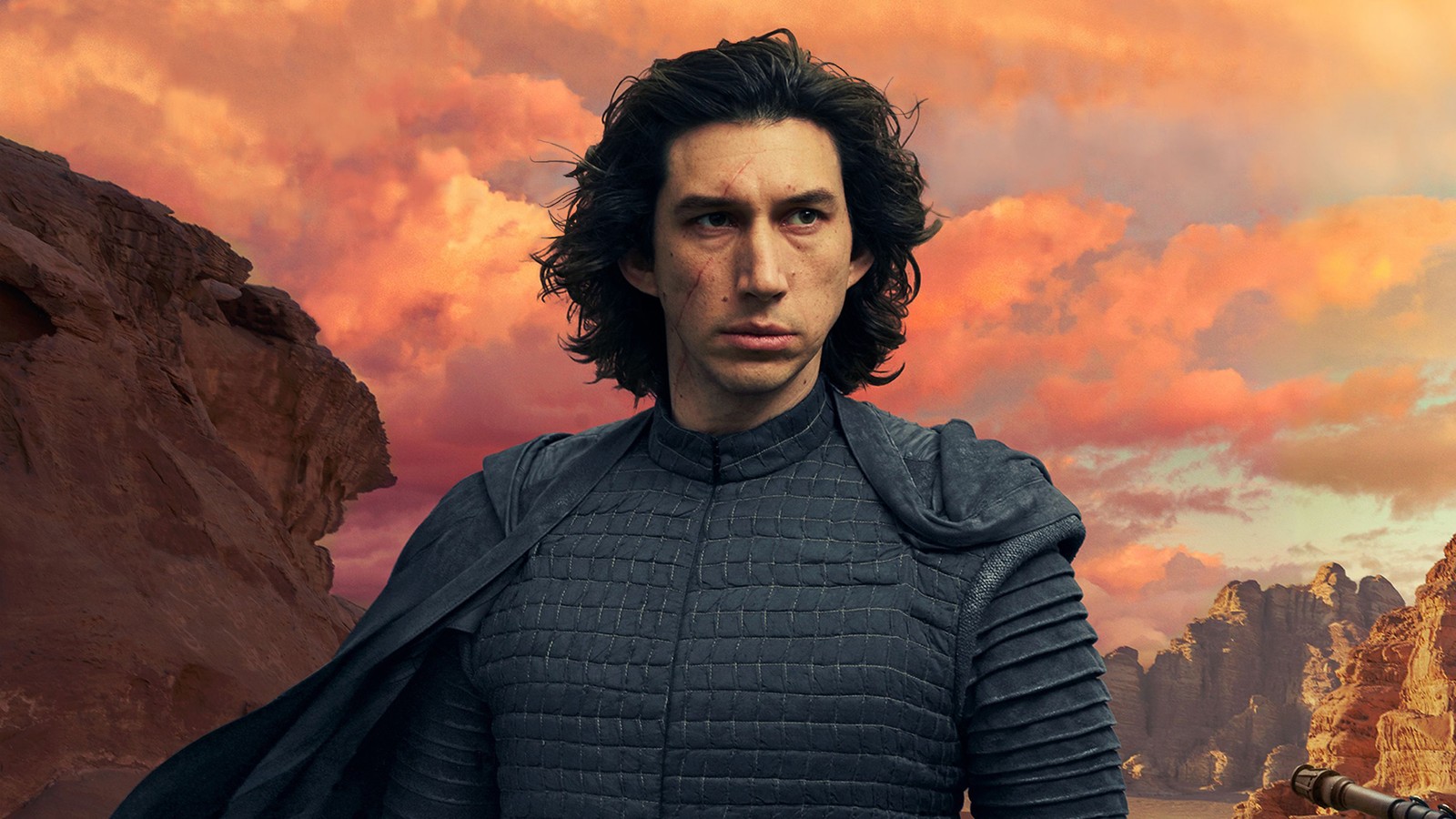 Мужчина в черной куртке стоит перед пустыней (кайло рен, kylo ren, адам драйвер, adam drivier, звёздные войны 9)