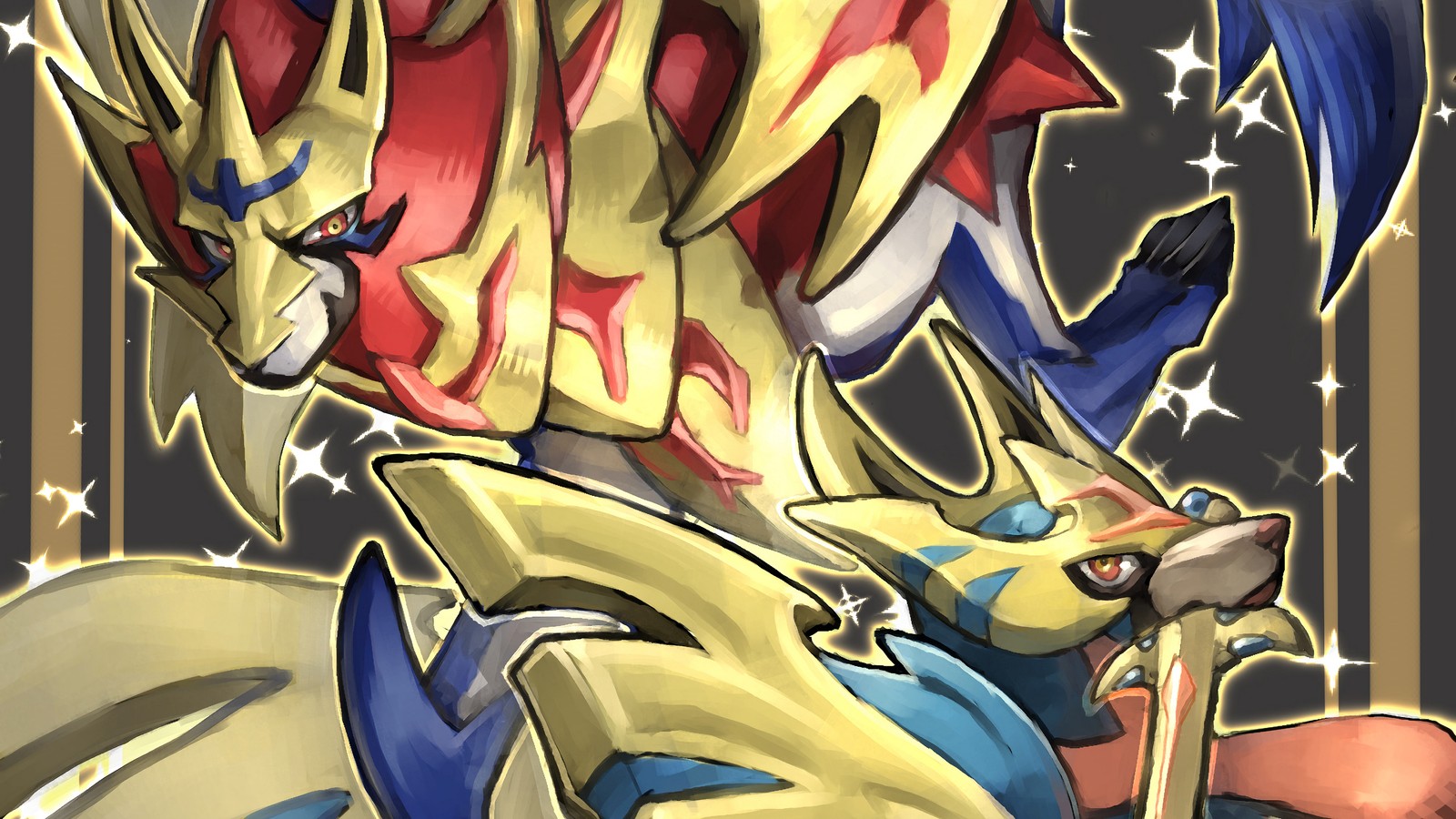 zacian, zamazenta, pokemon sword and shield, video game wallpaper