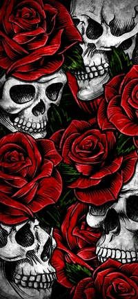 Red Roses and Skulls: A Bold Floral and Macabre Design