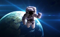 Astronaut, der im Weltraum schwebt mit der Erde im Hintergrund