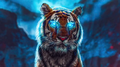 Majestic Tiger with Glowing Blue Eyes