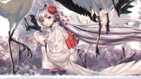 Shoukaku en un sereno paisaje invernal con grúas