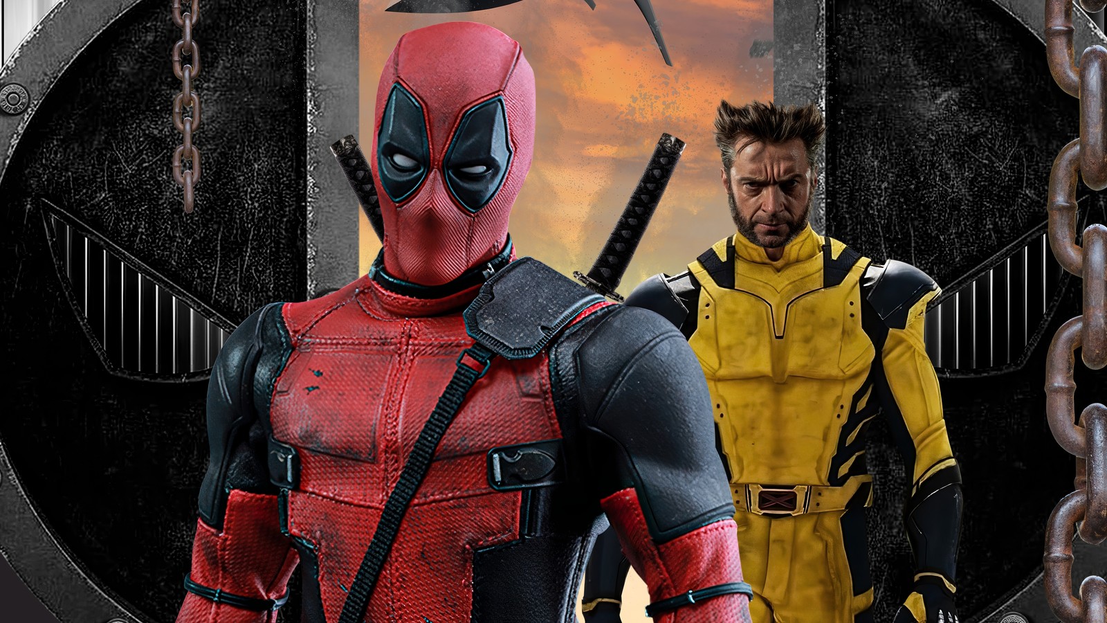 Un primer plano de deadpool y wolverine en un círculo (deadpool y wolverine, película, marvel, wolverine)