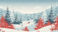 Serene Winter Forest with Deer in a Snowy Landscape