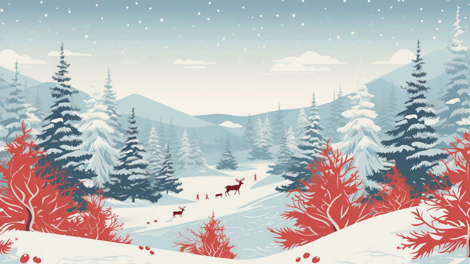 winter, forest, scenery, digital art wallpaper