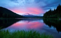 Crater Lake Reflection at Dawn with Mount Rainier Afterglow