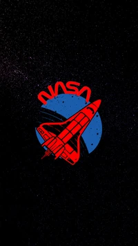 Graphiques animés inspirés de la NASA présentant une navette spatiale rouge sur un fond cosmique