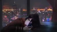 Midnight Reflections: Mei Misaki in a Cityscape Dream