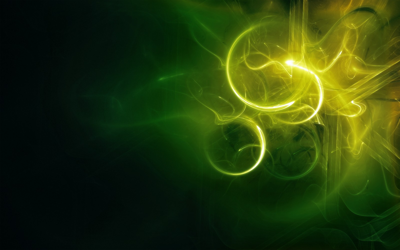 Abstract green and yellow background with circles and swirls (green, fractal art, graphics, space, smoke)