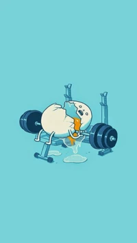 A cartoon egg lifting weights, showcasing determination and strength through a humorous twist.