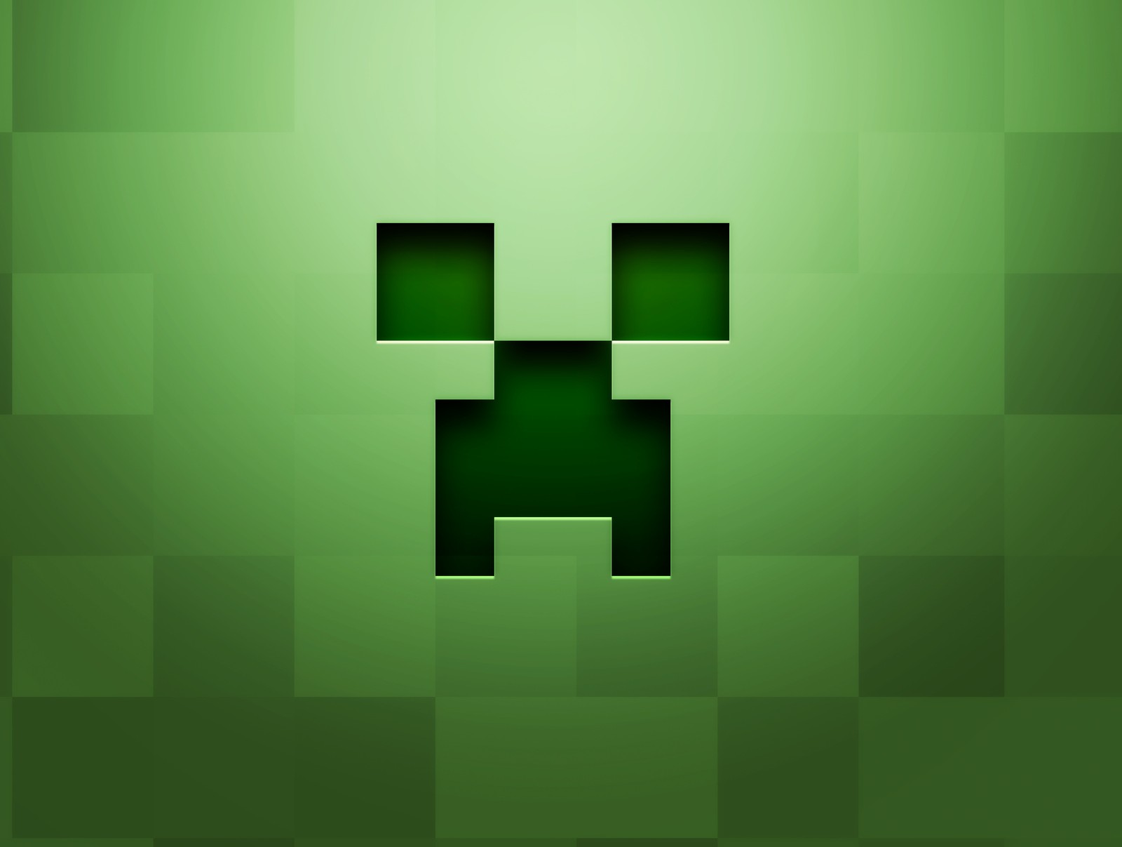 Ein grünes creeper-gesicht auf grünem hintergrund mit quadraten (abstrakt, klasse, creeper, grün, minecraft)