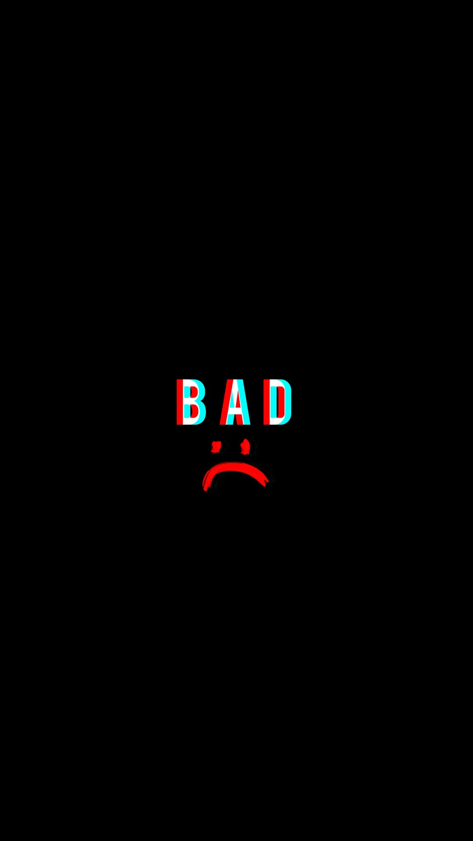 Arafed image of a sad face with the word bad in red and blue (bad, alone, cry, logo, dark)