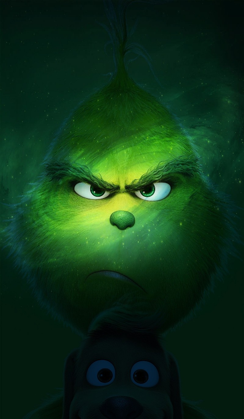 Крупный план зеленого лица на зеленом фоне (2018, анимированный, гринч, grinch, фильм)