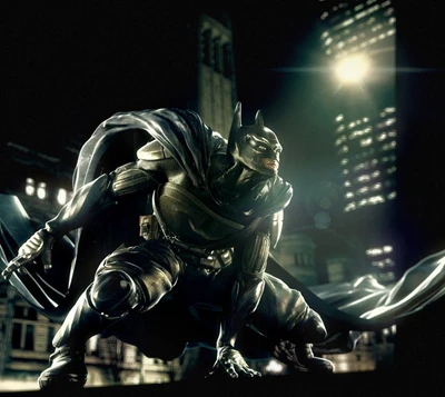 Dynamic Batman in a Dark Cityscape