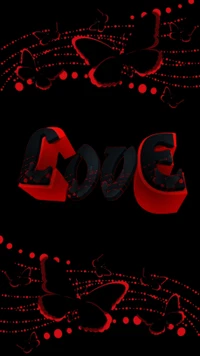 Red Butterflies Surrounding the Word 'Love' in Black