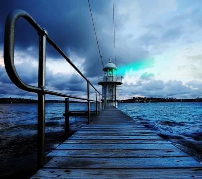 bridge, clouds, landscape, light, night