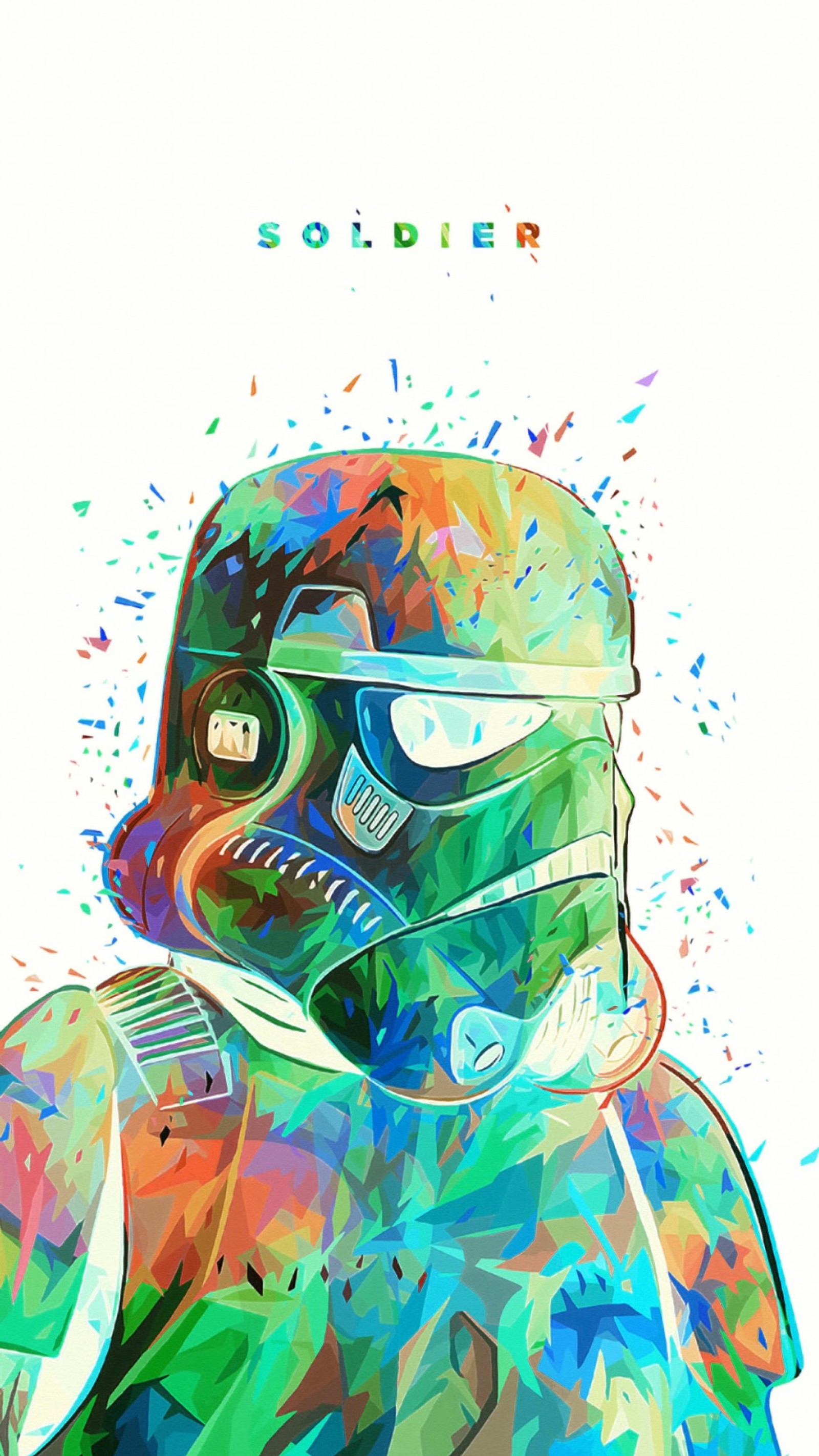 A close up of a star wars poster with a helmet on (soldier, star wars, stormtrooper)