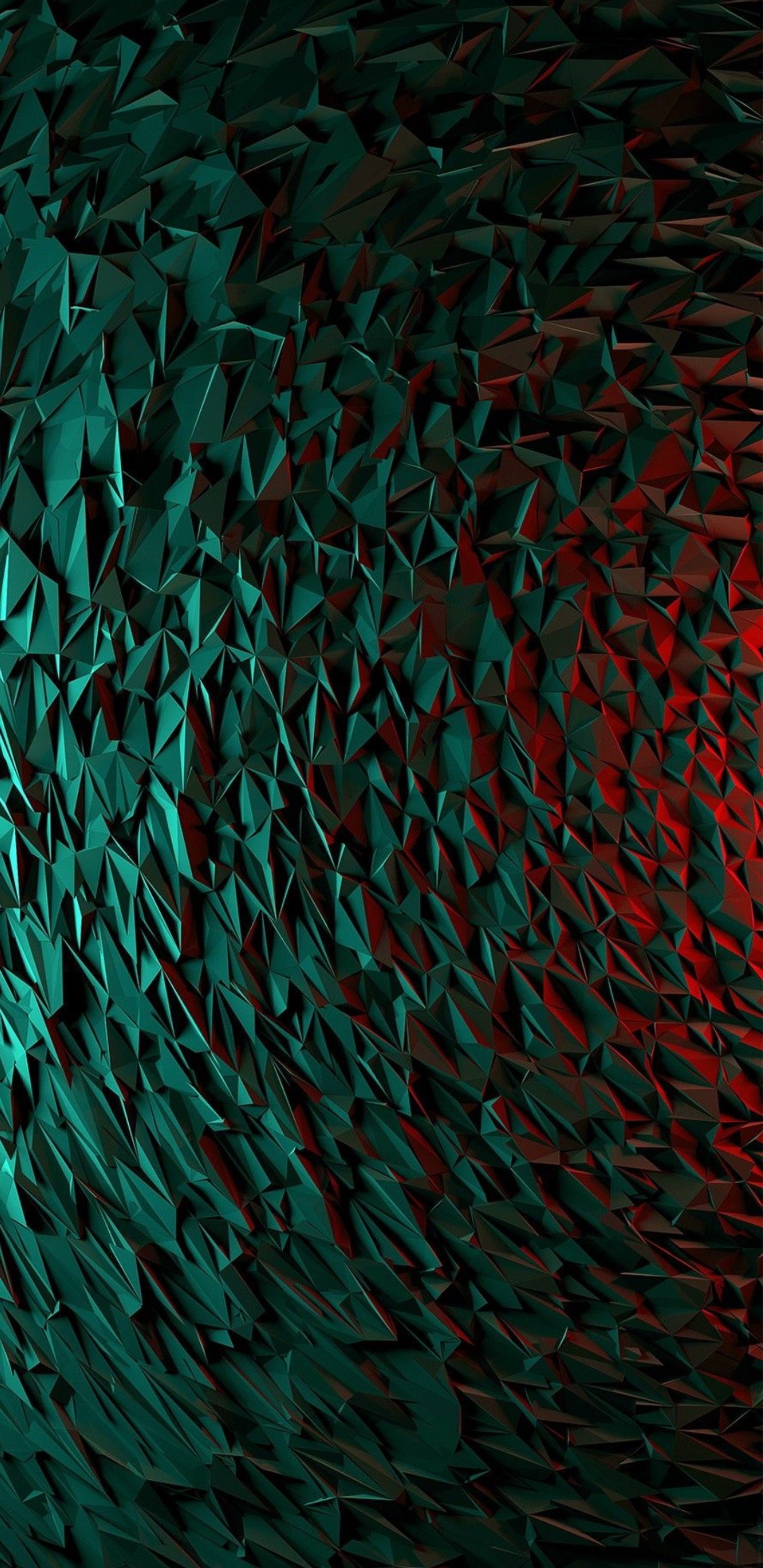 A close up of a red and green abstract background with a lot of triangles (abstract, colors, green)