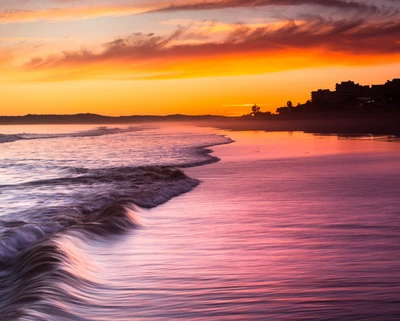 strand, lila landschaft, meer, sonnenuntergang, welle