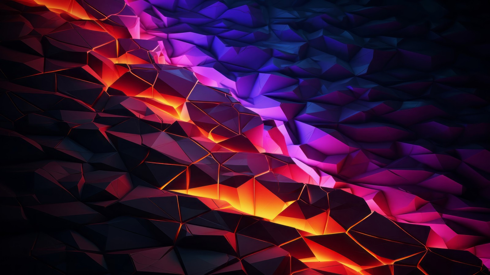 A close up of a colorful wallpaper with a pattern of triangles (3d, abstract, colorful, digital art)