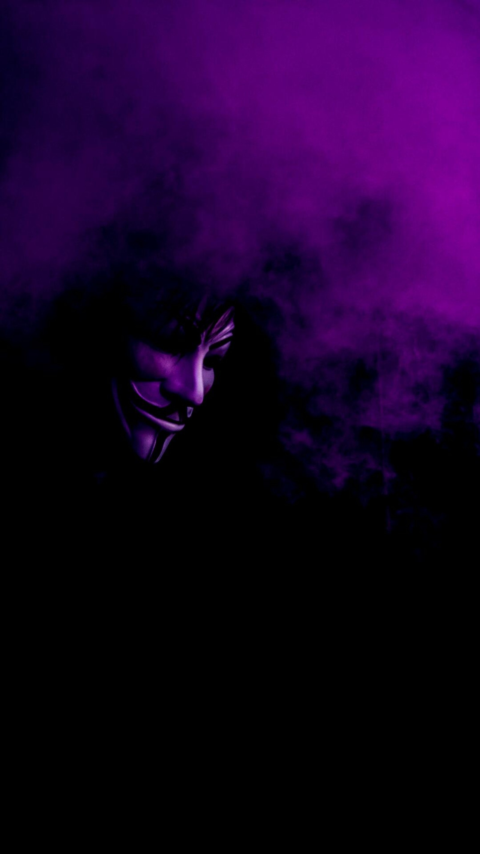 Purple and black photograph of a person in a dark room (amoled, amoled wallpaper, anonymous, evil gradient, minimal)