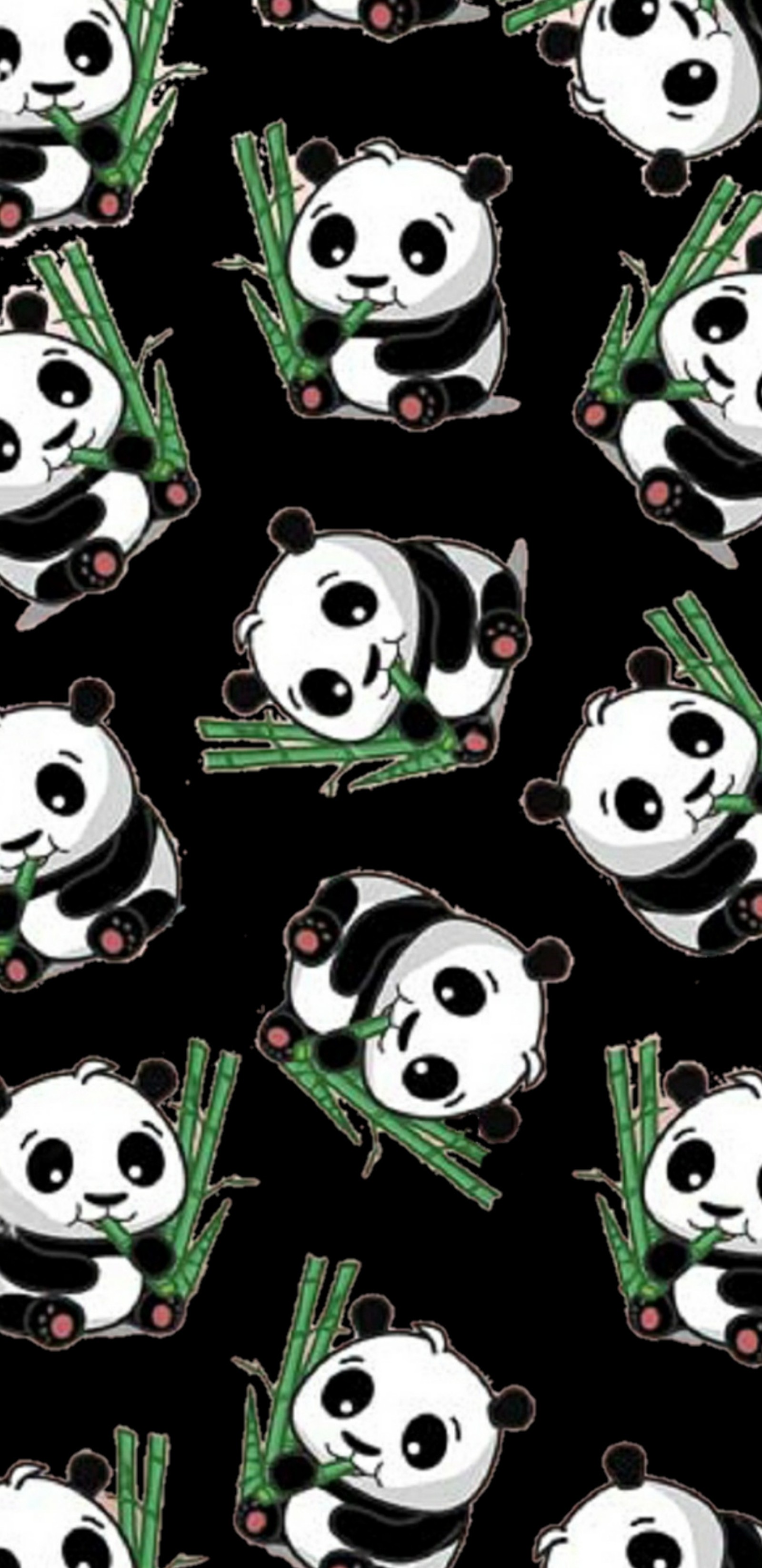 Urso panda com paus de bambu e olhos em um fundo preto (bambu, preto e branco, pandas)