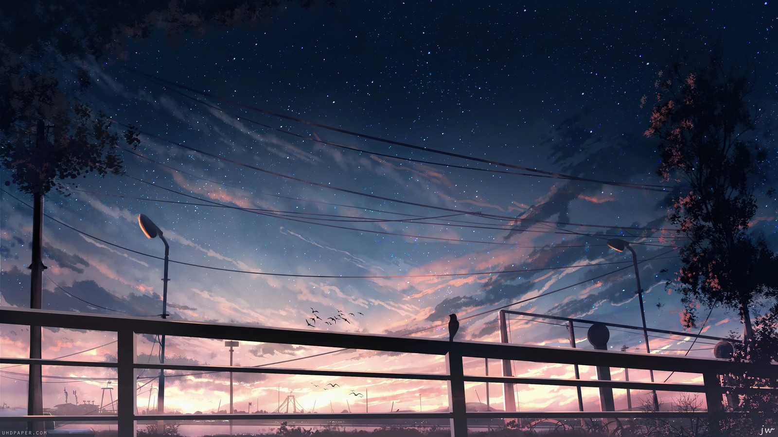 sunset, sky, clouds, scenery, anime wallpaper