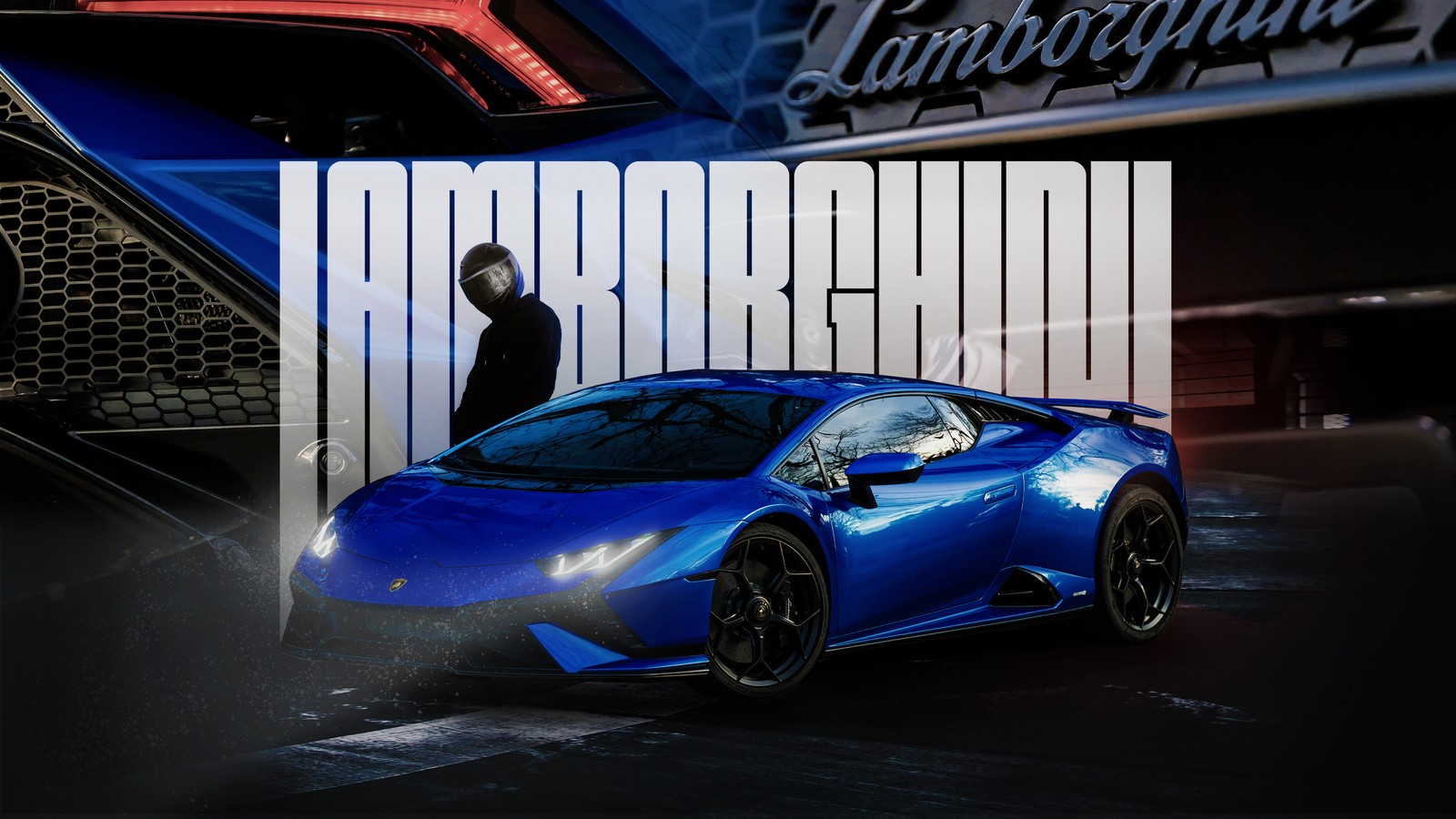 Un lamborghini azul estacionado frente a un edificio con un hombre de pie al lado (lamborghini huracán, lamborghini huracan, guay, coches deportivos, coches)