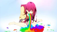 Vibrant Anime Character Creating a Colorful Mess