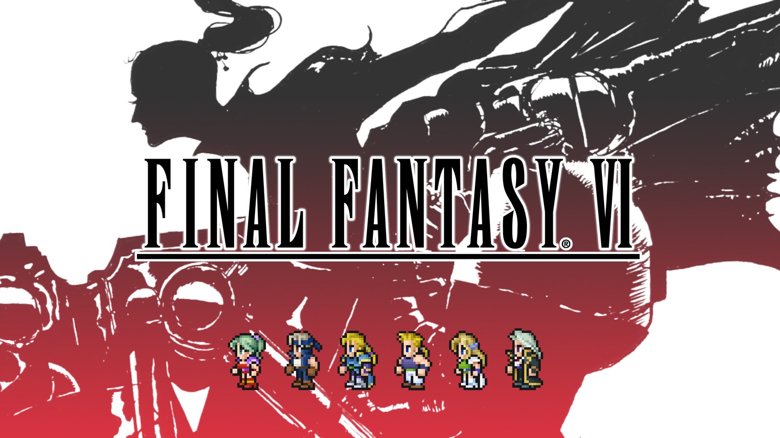 Logo final fantasy iv sur un fond rouge avec une image en noir et blanc (final fantasy vi, jeu vidéo, art clé, jeux, fond décran 4k)