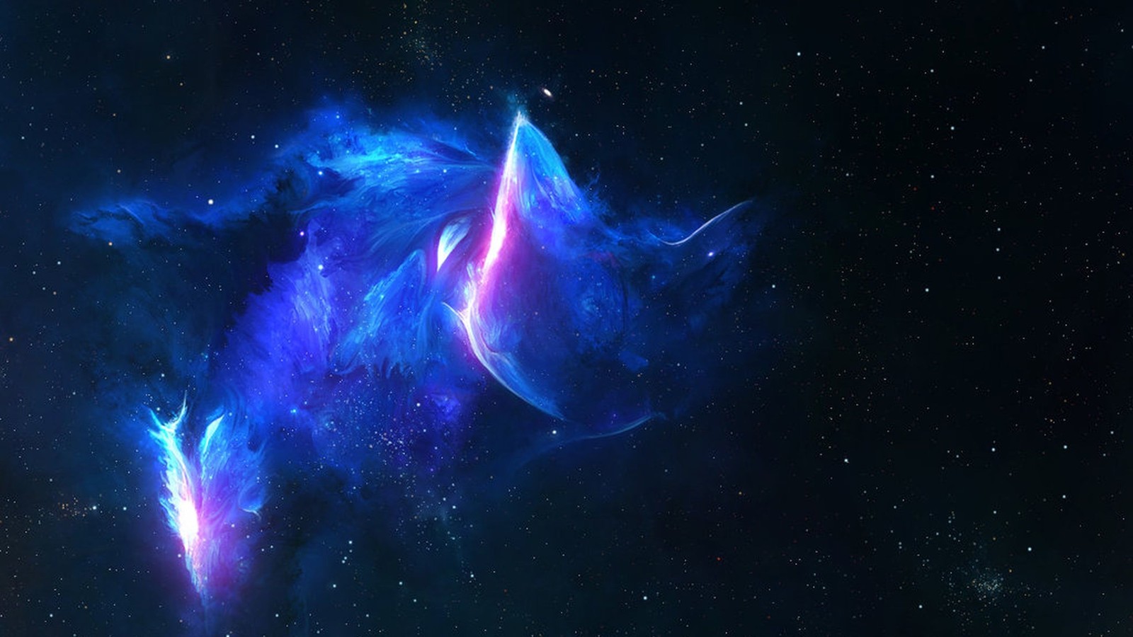 A close up of a blue and purple star field with a black background (cat, atmosphere, azure, natural environment, nebula)