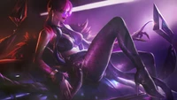 Evelynn de KDA dans une pose frappante et séduisante, incarnant l'attrait sombre de League of Legends.