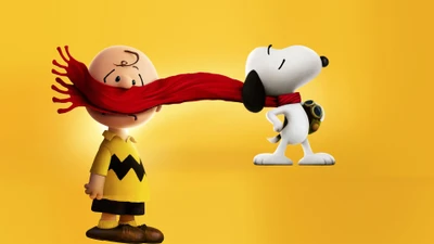 Charlie Brown y Snoopy comprometidos juguetonamente en un colorido momento de dibujos animados