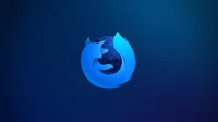 Logotipo azul do Firefox em um fundo geométrico