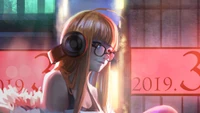 Anime Joker with Long Brown Hair and Headphones in a Vibrant Urban Setting