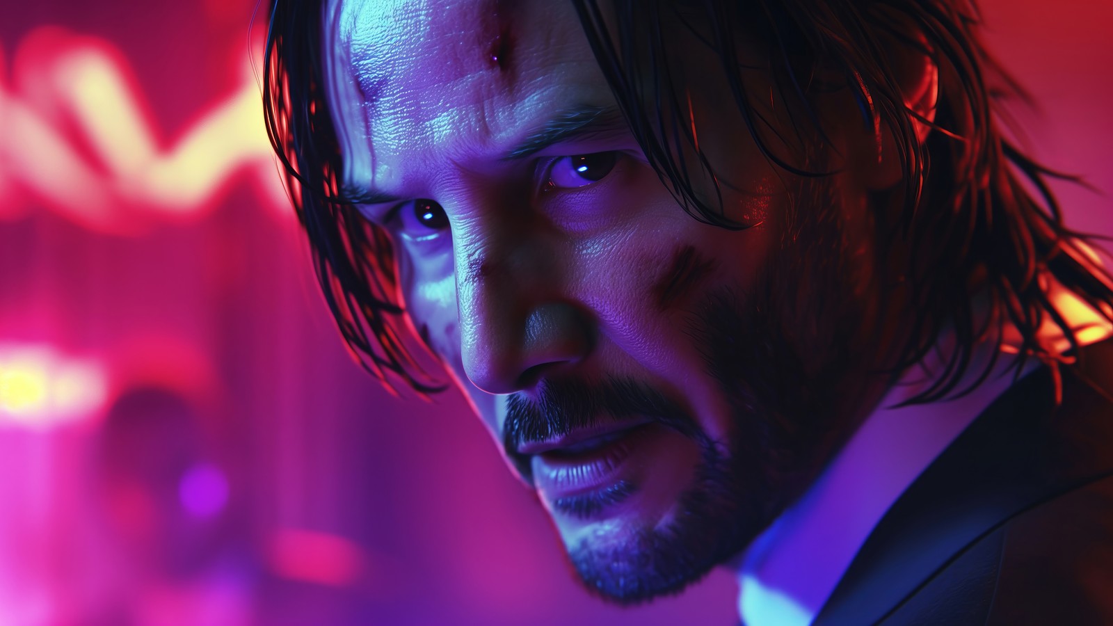 Крупный план мужчины с длинными волосами в костюме (джон уик, john wick, киану ривз, keanu reeves)