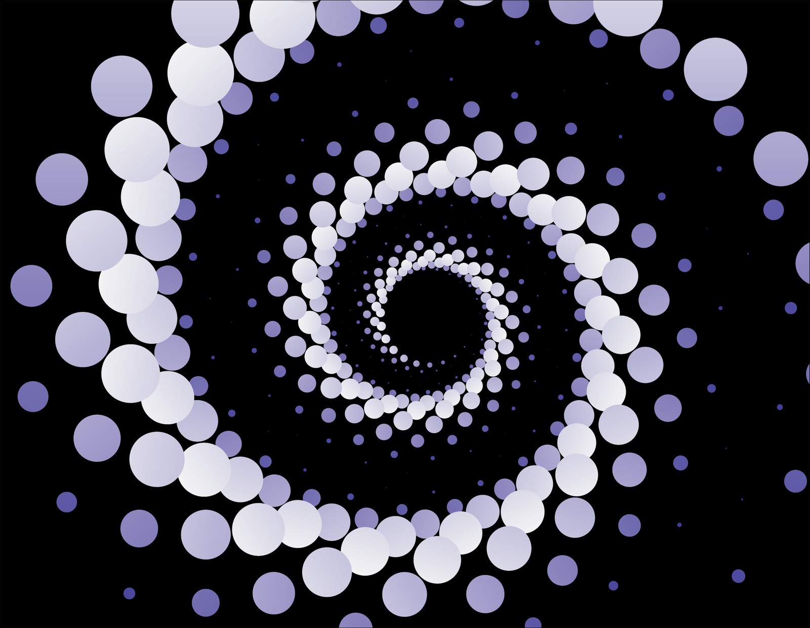 A close up of a spiral made of white circles on a black background (spiral vortex, abstract background, dark background, circles, spiral dots)