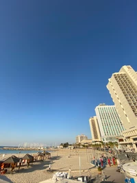 Gratte-ciels modernes surplombant des plages de sable dans une métropole